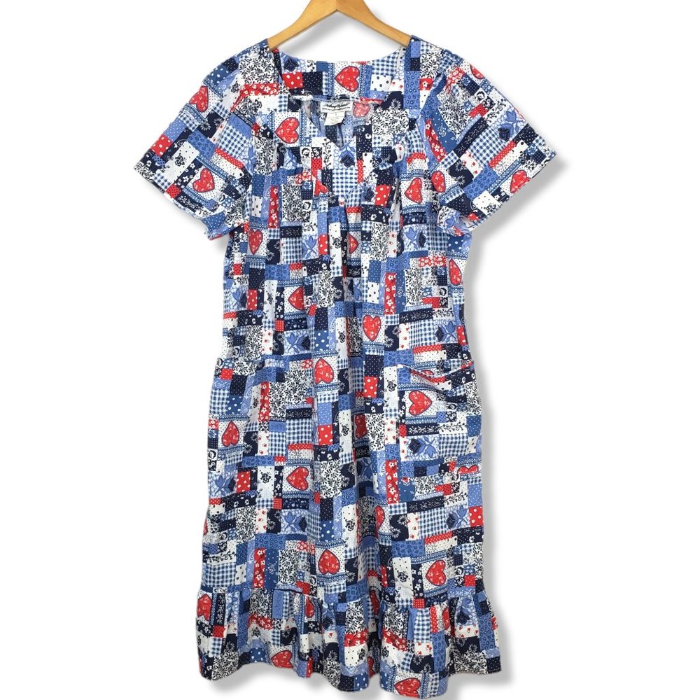 Vintage Anthony Richards Red, White & Blue Patchwork Night-gown Size Large